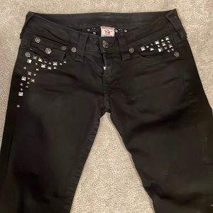 True Religion size 27 black skinny jeans with decorations